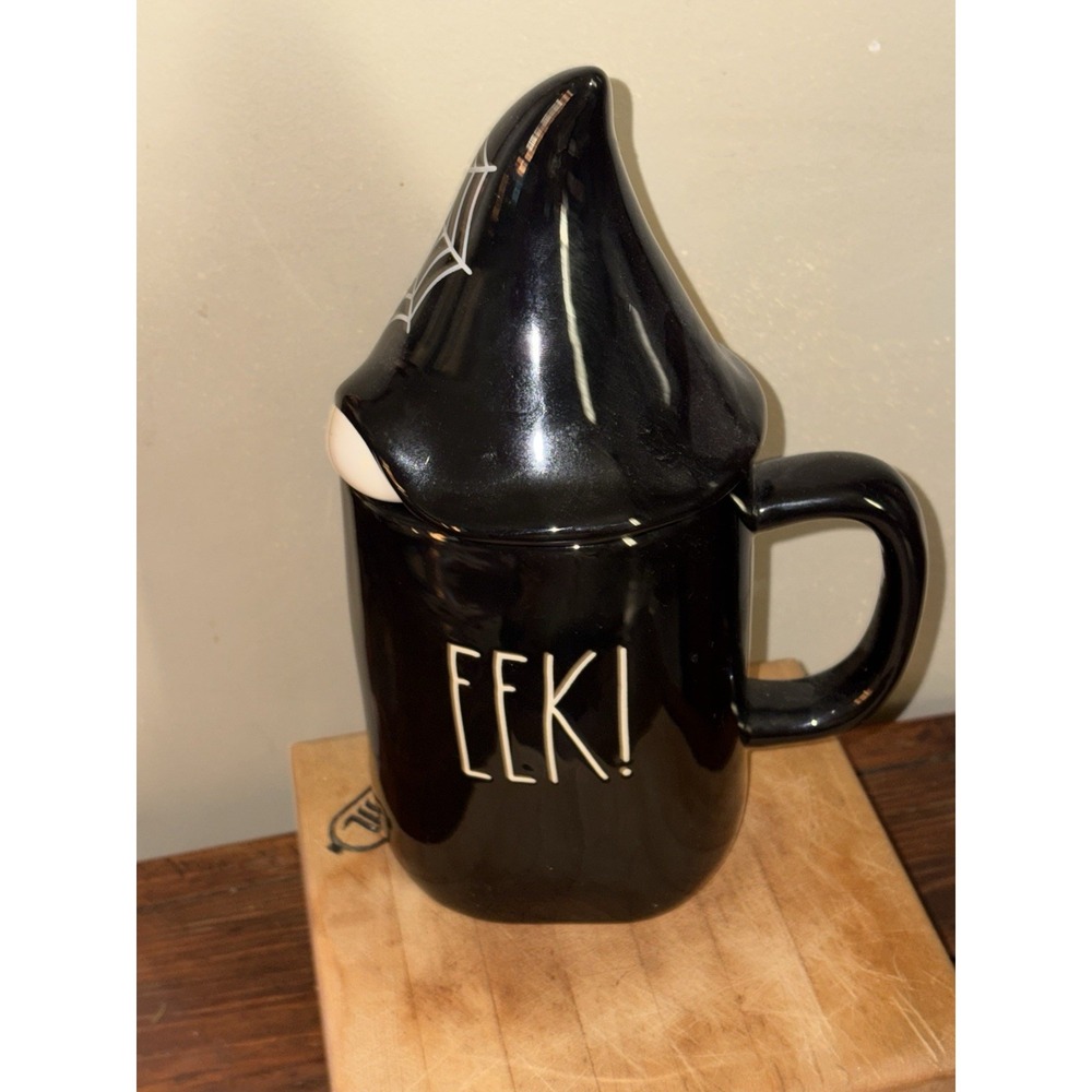 Rae Dunn EEK! Gnome Mug w/ Gnome Spiderweb Topper Halloween